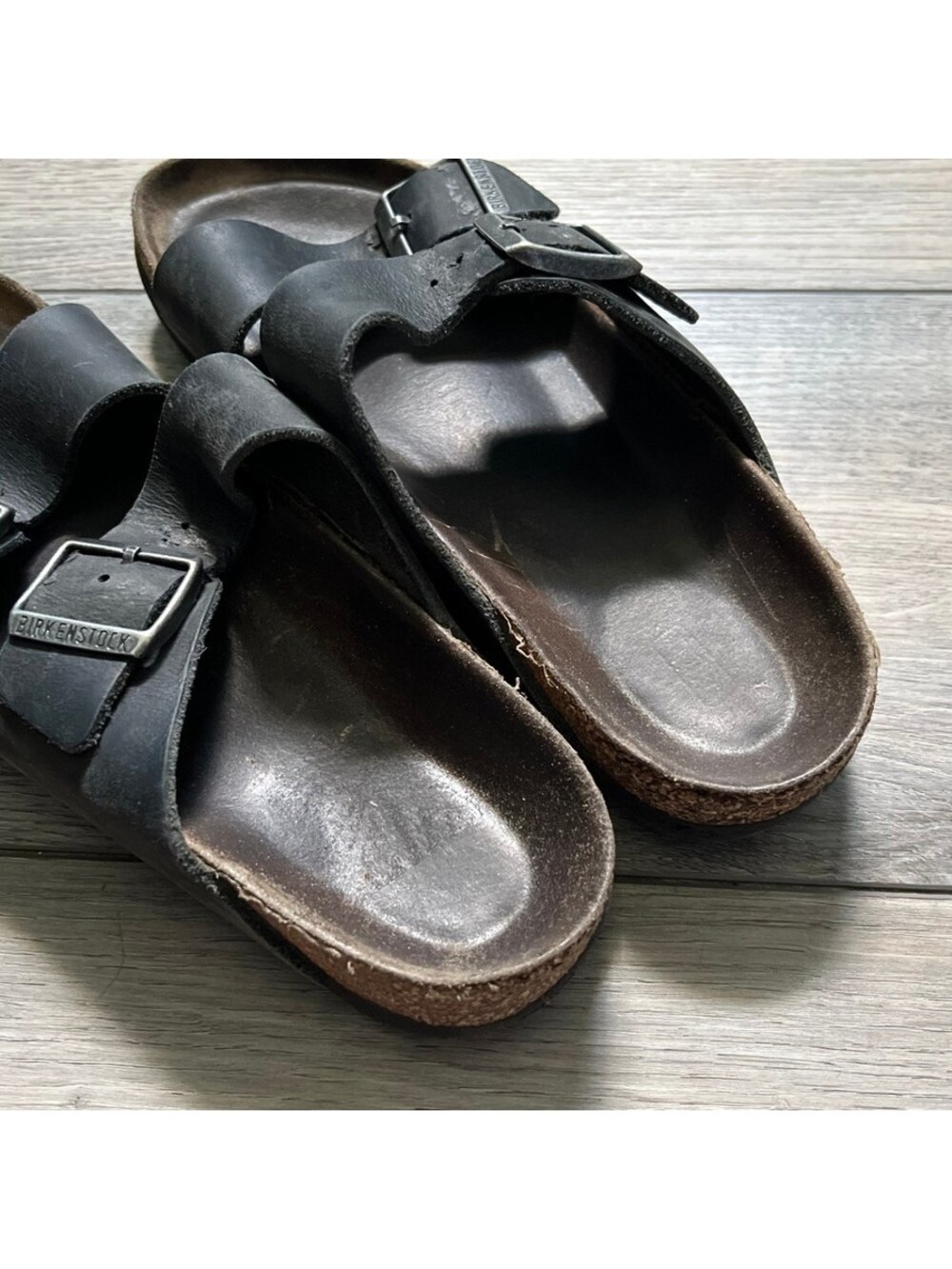 Birkenstock Arizona Womens Size 38 Black Strap Slide Sandals Soft Footbed - Picture 5 of 8